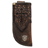 Ariat Distressed Embossed Overlay Cross Cutout Knife Sheath Holder Brown