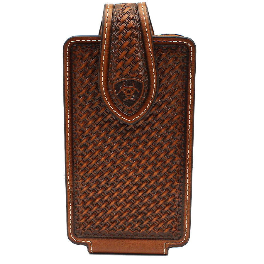 Ariat Men'S Basketweave Embossed Cell Phone Case Brown by Hilason – Cowboy and equestrian accessories