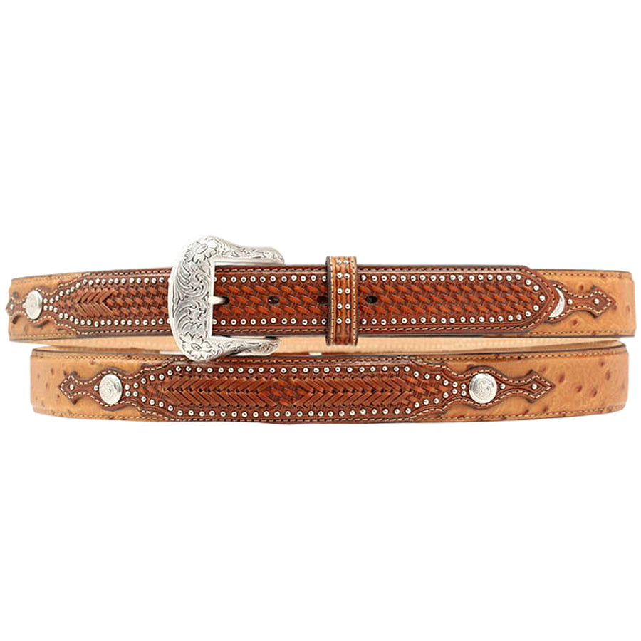 46 In Nocona Ostrich Print Weave Belt Leather men's Tan - Uhorse