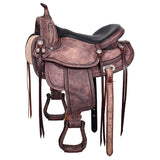 18 In HILASON Western Horse Saddle American Leather Flex Tree Trail and Pleasure Antique Brown - Uhorse