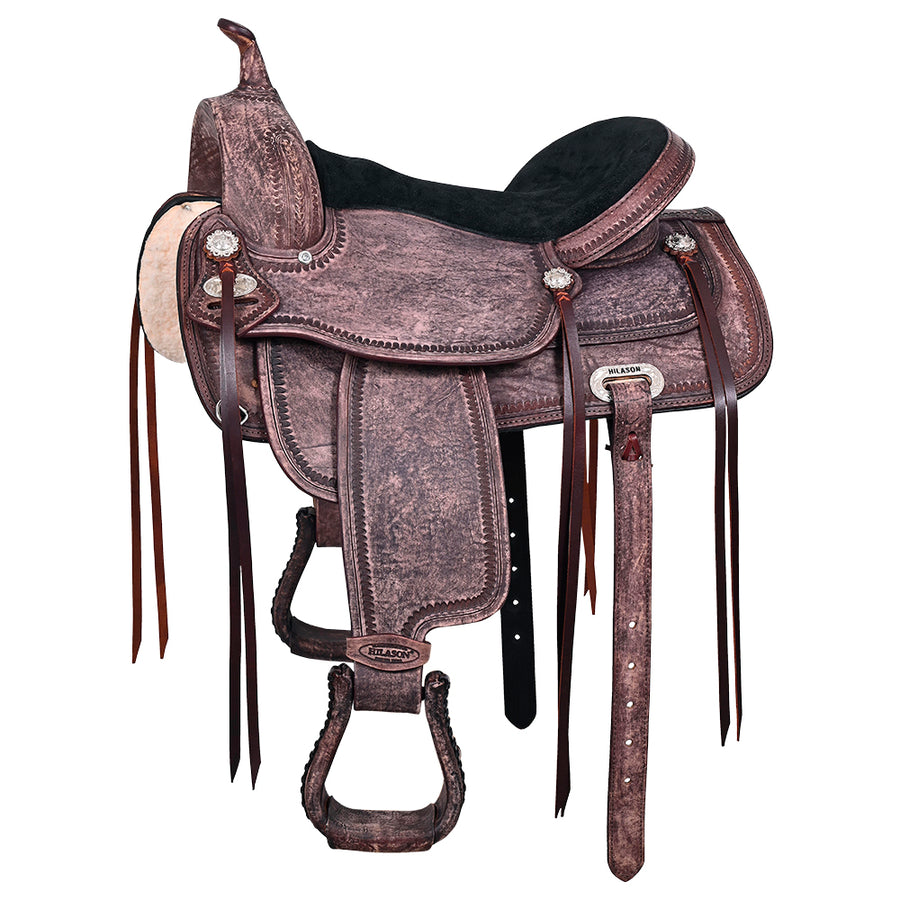 16 In HILASON Western Horse Saddle American Leather Flex Tree Trail and Pleasure Antique Brown - Uhorse