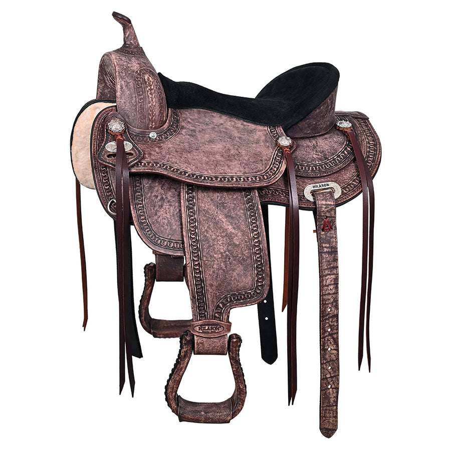 15 In HILASON Western Horse Saddle American Leather Flex Tree Trail and Pleasure Dark Brown - Uhorse
