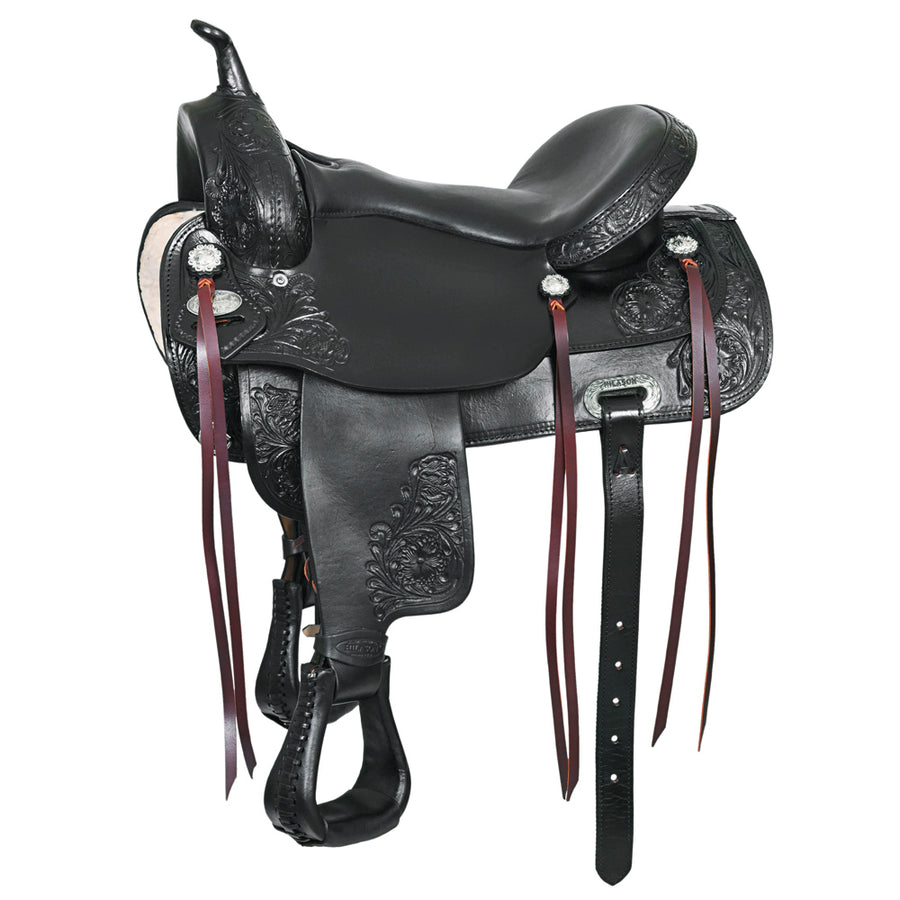 15 In HILASON Western Horse Saddle American Leather Flex Tree Trail and Pleasure Black - Uhorse