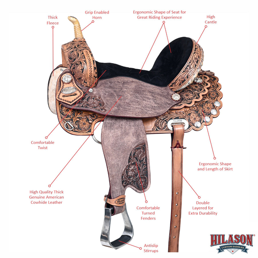 HILASON Flex Tree Western Horse Saddle American Leather Trail Barrel Racing | for Horses