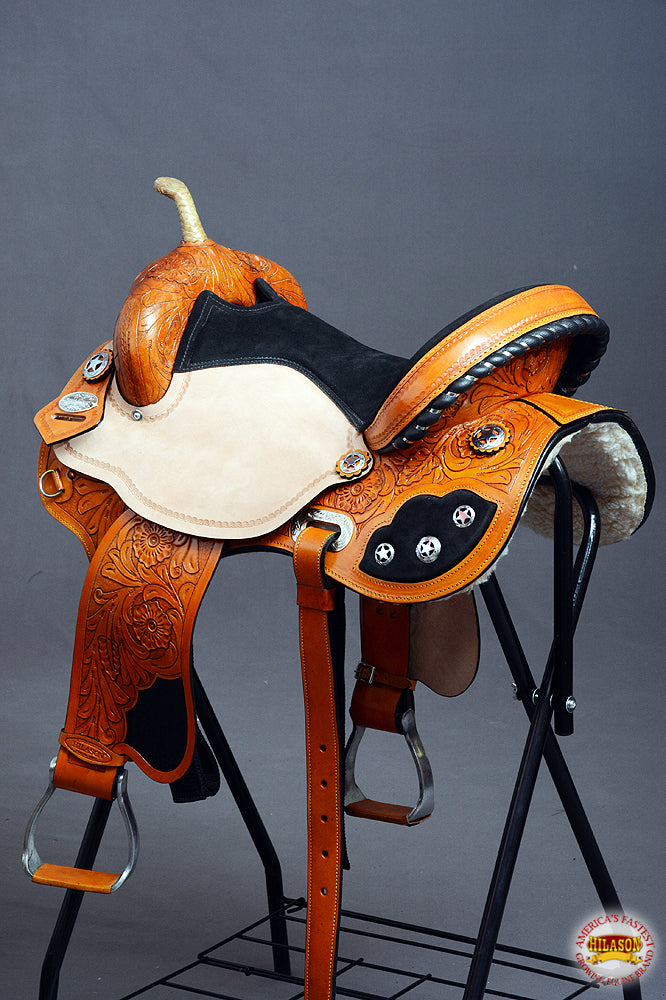 HILASON Flex Tree Western Horse Saddle American Leather Trail Barrel | American Saddle Horse | Leather Saddle | Western Saddle | Saddle for Horses | Horse Saddle Western