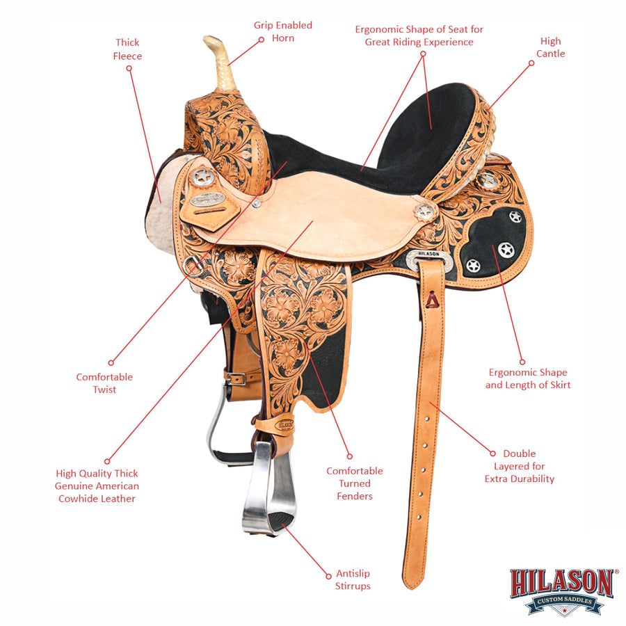 HILASON Flex Tree Western Horse Saddle American Leather Trail Barrel | for Horses