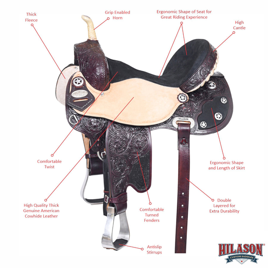 HILASON Flex Tree Western Horse Saddle American Leather Trail Barrel | for Horses