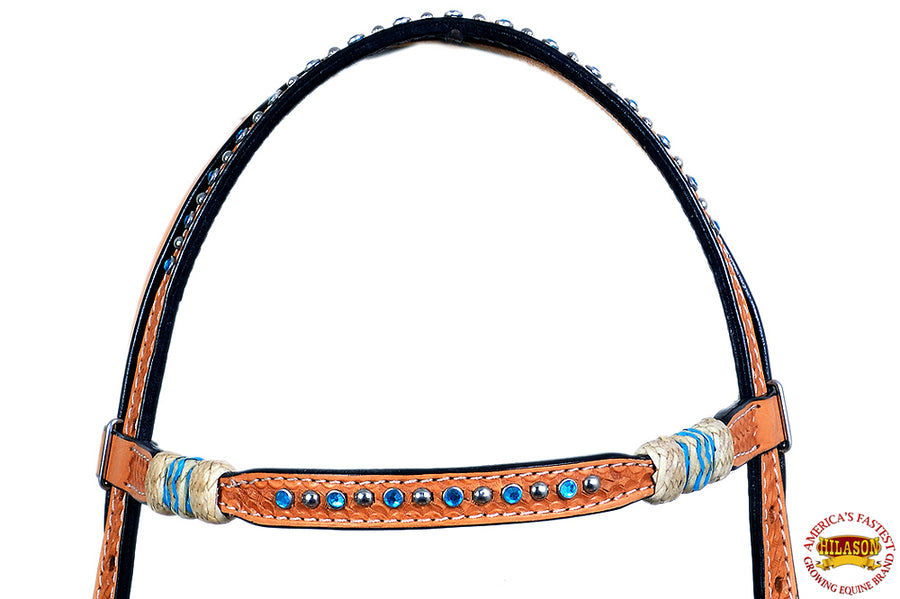 HILASON Western Headstall Horse Tack American Leather Tan Rawhide | Bridle