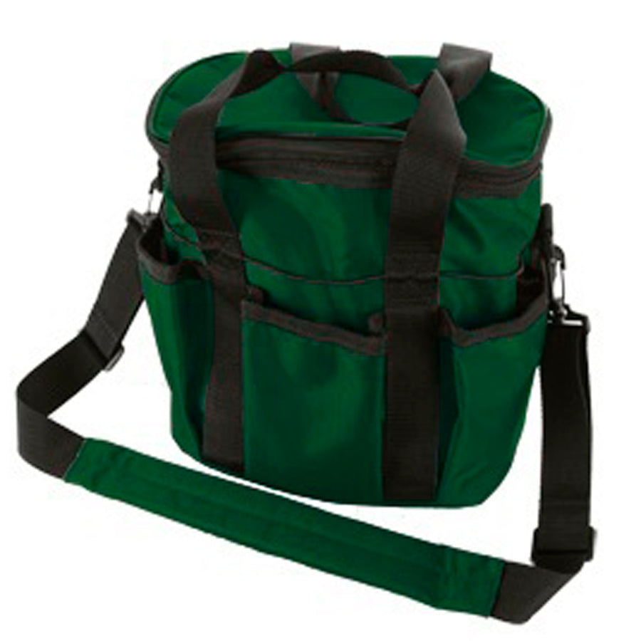 Green nylon horse feed bag with black straps and shoulder strap - Uhorse