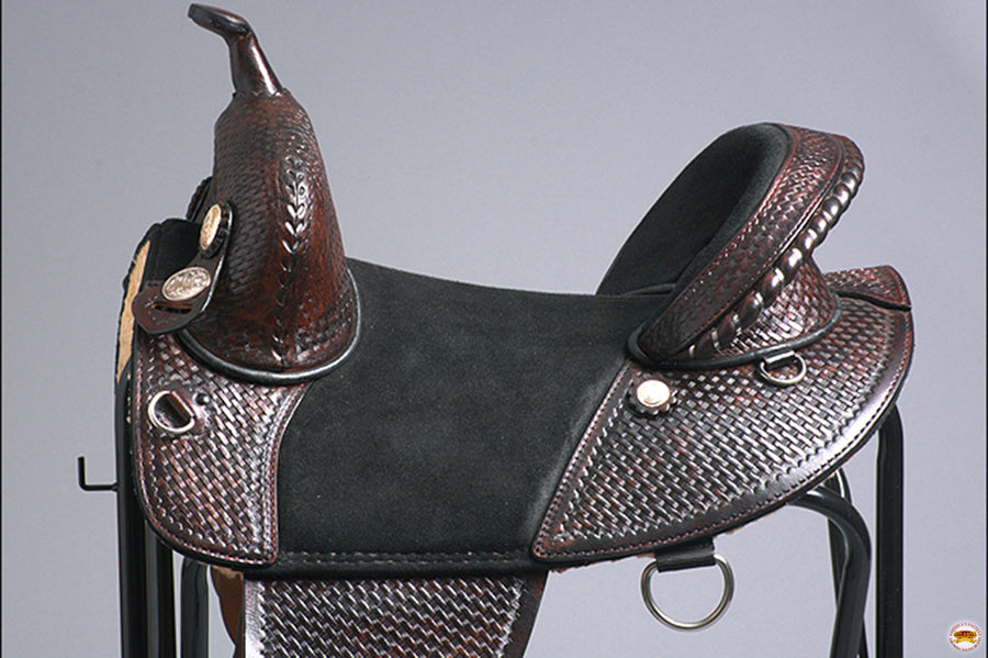 HILASON Western Horse Trail Barrel Racing American Leather Saddle | Treeless for Horses
