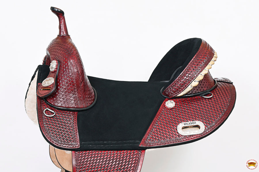 HILASON Western Horse Trail Barrel Racing American Leather Saddle | Treeless for Horses