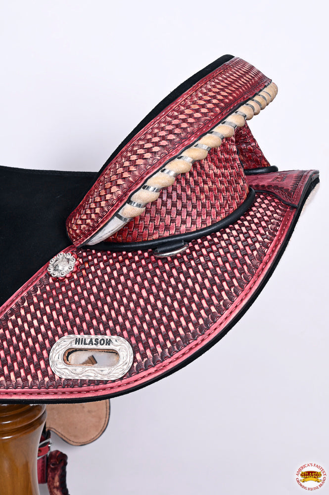 HILASON Western Horse Trail Barrel Racing American Leather Saddle | Treeless for Horses