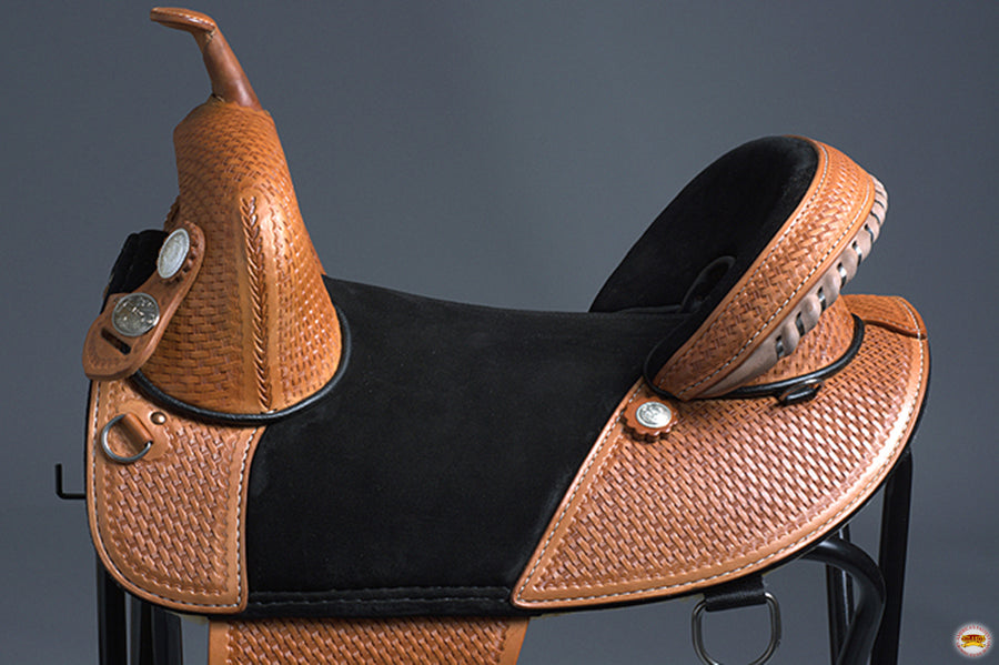 HILASON Western Horse Trail Barrel Racing American Leather Saddle | Treeless for Horses