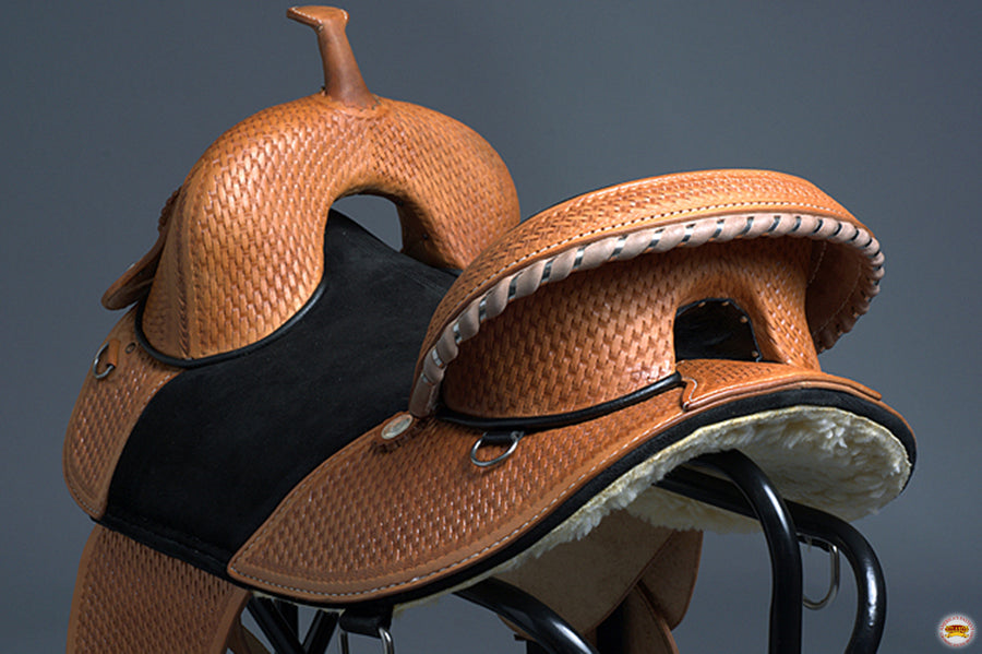 HILASON Western Horse Trail Barrel Racing American Leather Saddle | Treeless for Horses