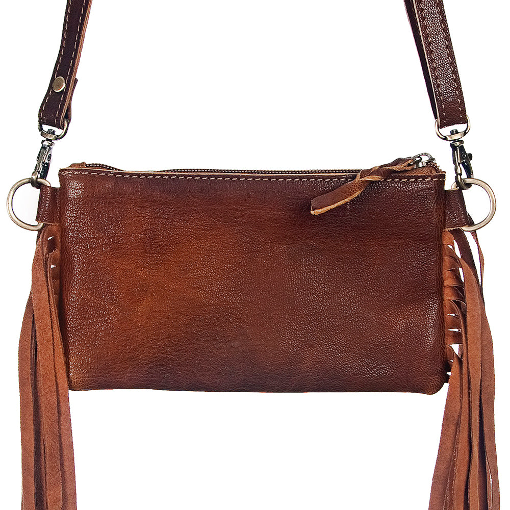 American Darling ADBGS142ACTRQFRNG Small Crossbody Hair On Genuine Leather Women Bag Western Handbag Purse