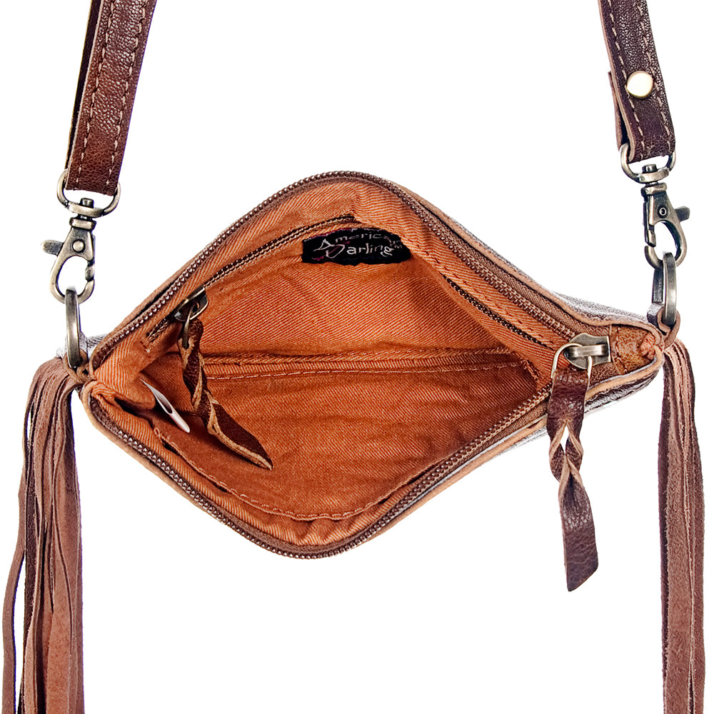 American Darling ADBGS142ACTRQFRNG Small Crossbody Hair On Genuine Leather Women Bag Western Handbag Purse