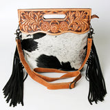 American Darling ADBGS146BKW Clutch Hand Tooled Hair On Genuine Leather Women Bag Western Handbag Purse