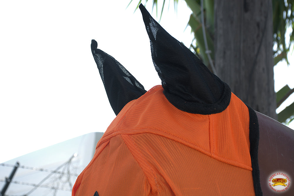 Horse Size Hilason Western Fly Mask Uv Protection Insects Orange Black