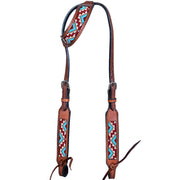 HILASON Western Horse Headstall Bridle American Leather w/ Beaded Aztec Brown