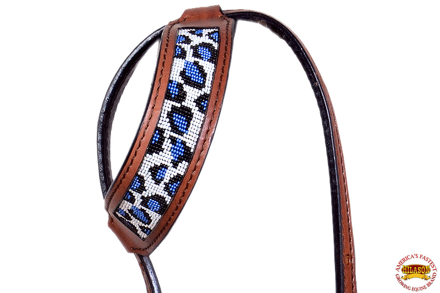 HILASON Western Horse Headstall Bridle American Leather Beaded Mahogany