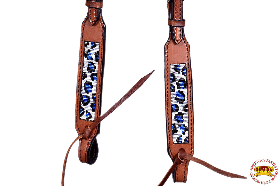 HILASON Western Horse Headstall Bridle American Leather Beaded Mahogany