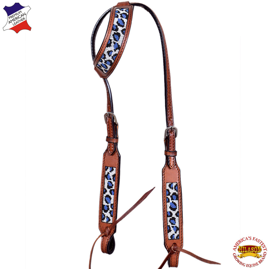 HILASON Western Horse Headstall Bridle American Leather Beaded Mahogany