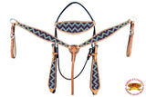 HILASON Western Horse Leather Headstall & Breast Collar Tack Set Chevron