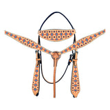 HILASON Western Horse Leather Headstall & Breast Collar Tack Set Aztec