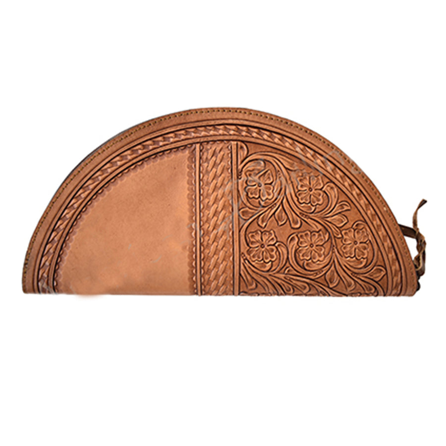 Tan leather clutch with tooled floral detail - Uhorse
