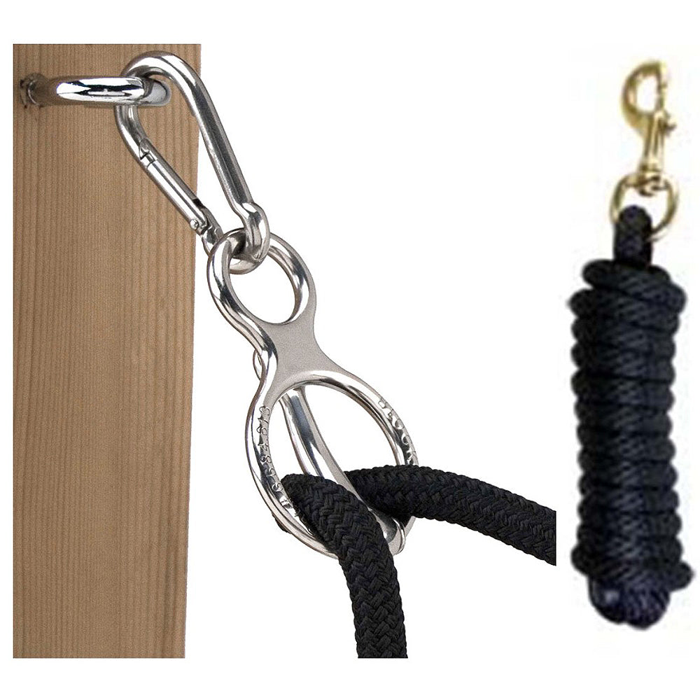 Blocker Tie Ring || Horse Tie Ring Chrome And 10' Poly Lead Rope Combo