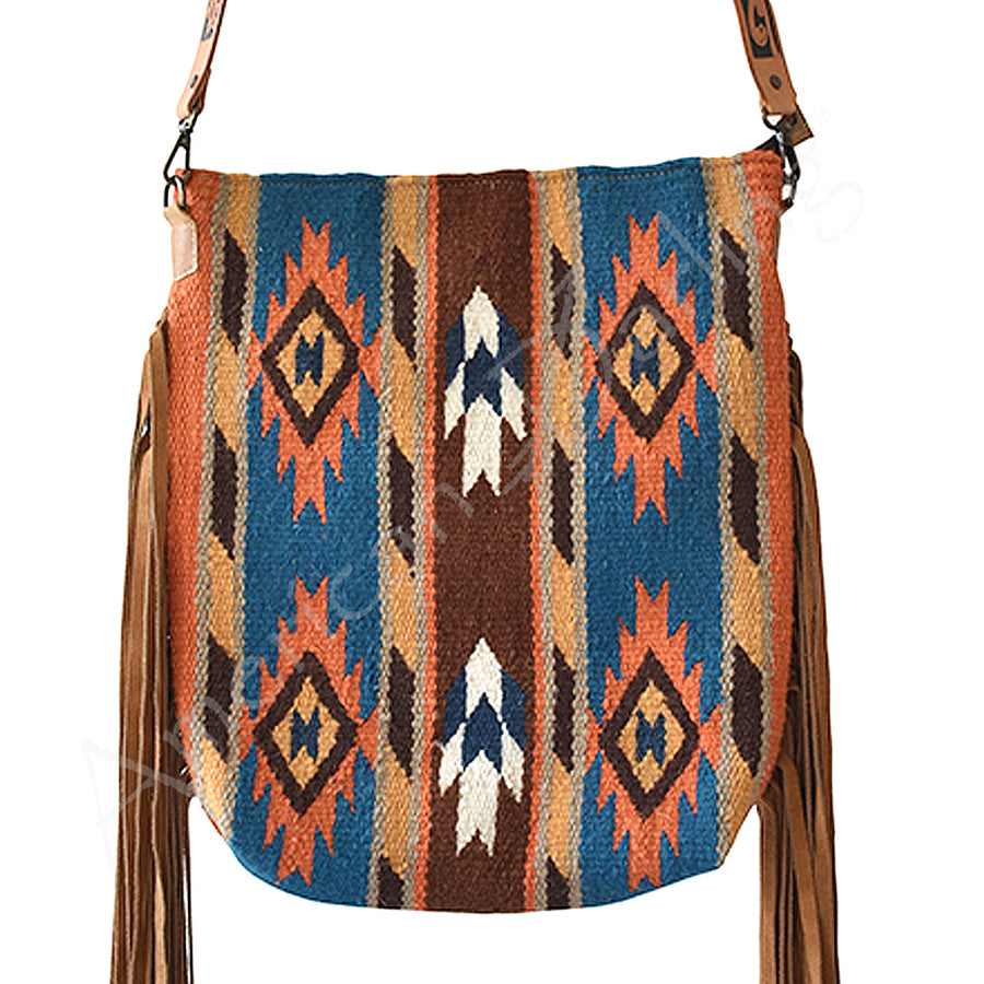 Wool saddle blanket with geometric pattern and fringe trim - Uhorse