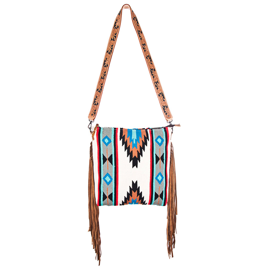 American Darling Messenger Bag - Genuine Leather Western Handbag with Hand Tooled Floral Strap, Saddle Blanket & Fringe