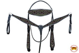 HILASON Western Horse Leather Headstall & Breast Collar Tack Set Grey Firestorm