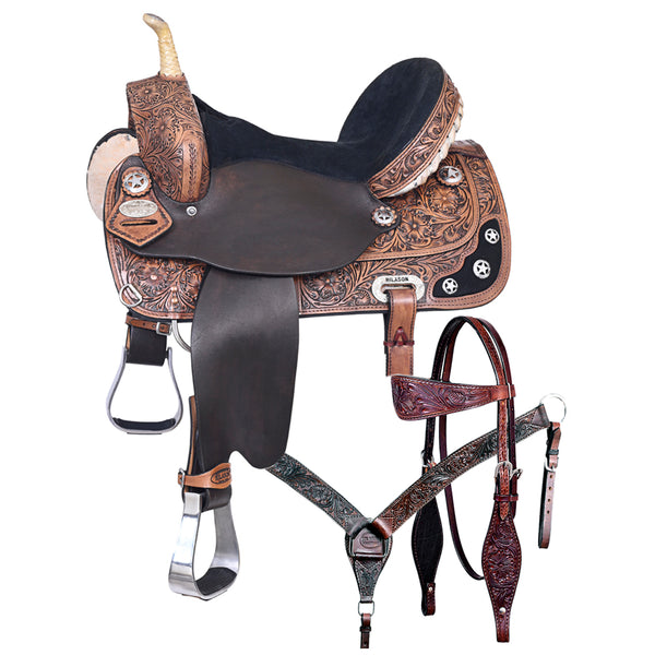 Hilason W. H. Treeless Saddle American Leather Trail Barrel Tk. – by Hilason – Cowboy and equestrian accessories