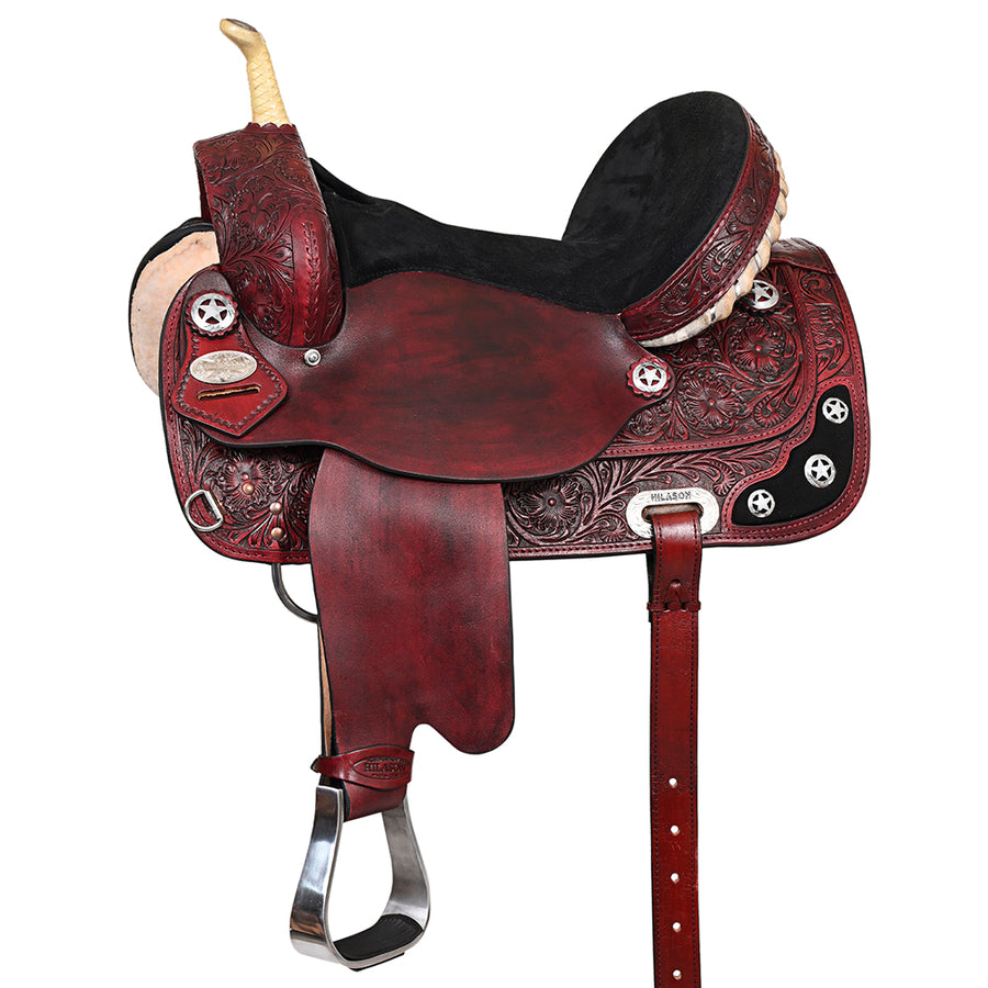 HILASON Western Horse Treeless Saddle American Leather Trail Barrel Tack | for Horses