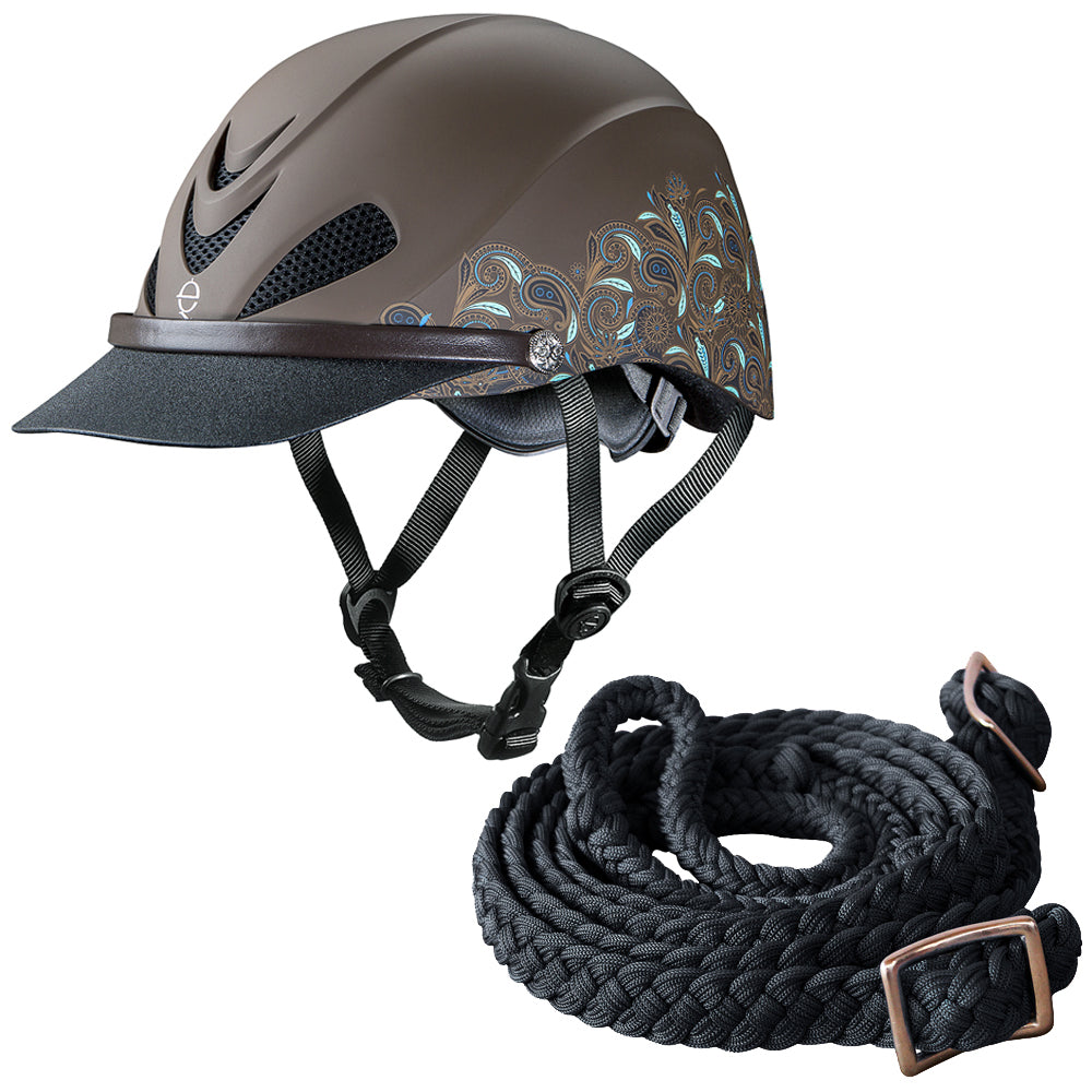 Lrg Troxel Sure Fit Pro Dakota Horse Riding Helmet Turquoise Paisley W/ Reins