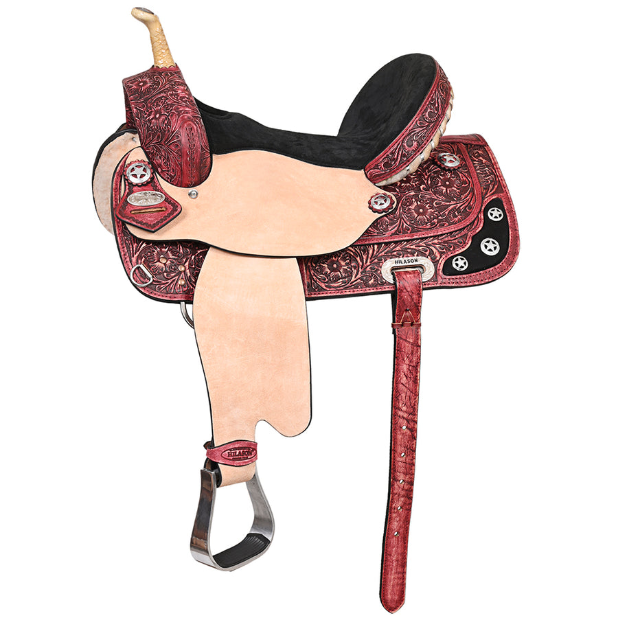 HILASON Western Horse Treeless Saddle American Leather Trail Barrel Tack | for Horses
