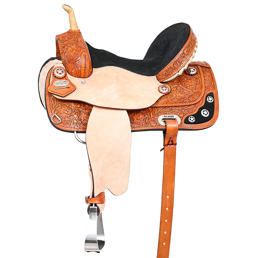 HILASON Western Horse Treeless Saddle American Leather Trail Barrel | for Horses