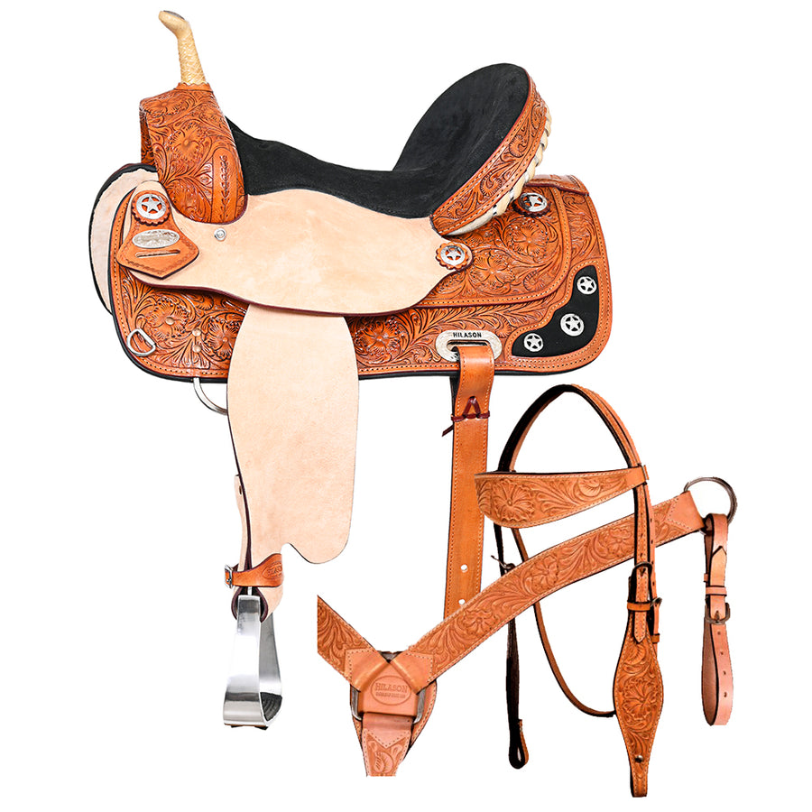 Hilason Western Horse Treeless Saddle American Leather Trail Barrel Tack - Uhorse