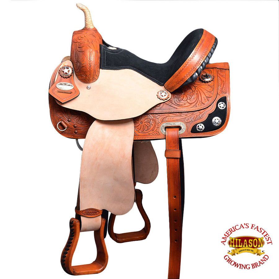 HILASON Western Horse Treeless Saddle American Leather Trail Barrel Tack | for Horses