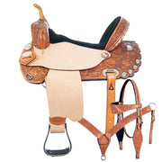 HILASON Western Horse Treeless Trail Barrel American Leather Saddle Tack | for Horses