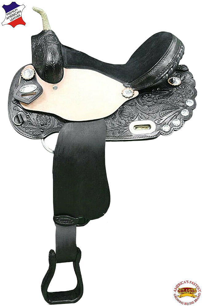 HILASON Western Horse Treeless Saddle American Leather Trail Barrel Tack | for Horses