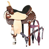 HILASON Western Genuine Leather Horse Saddle With Headstall and Breast Collar Tack Set 15 In - Uhorse