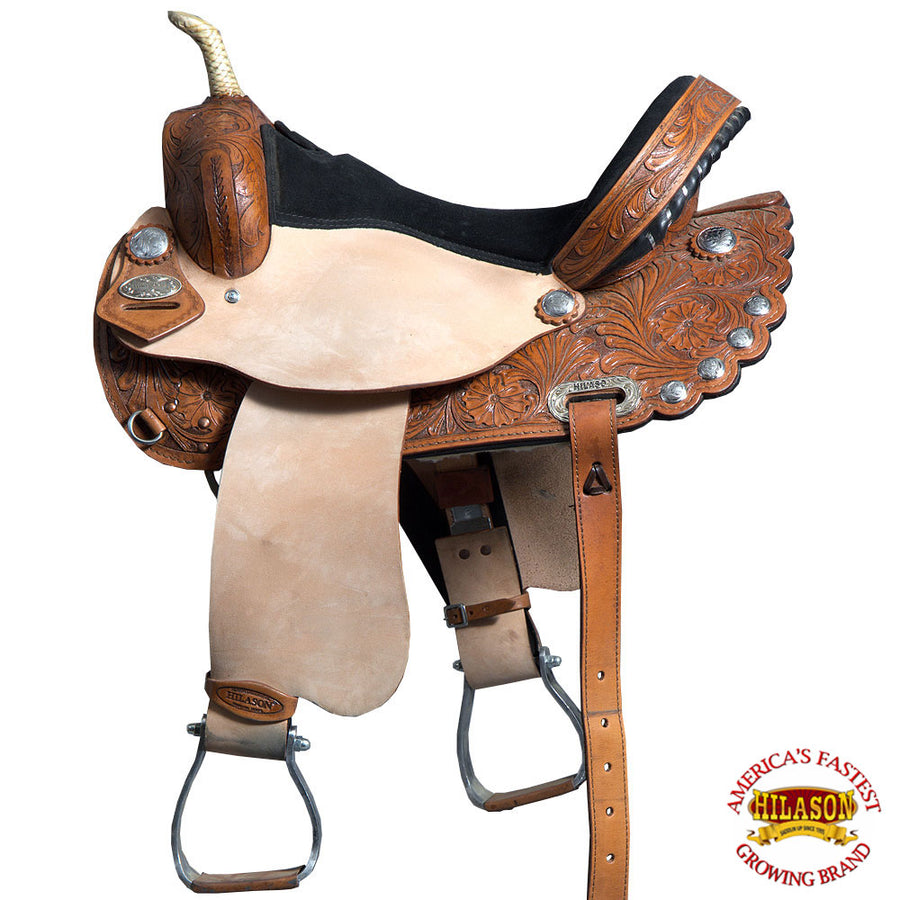 HILASON Western Horse Treeless Saddle American Leather Trail Barrel Tack | for Horses