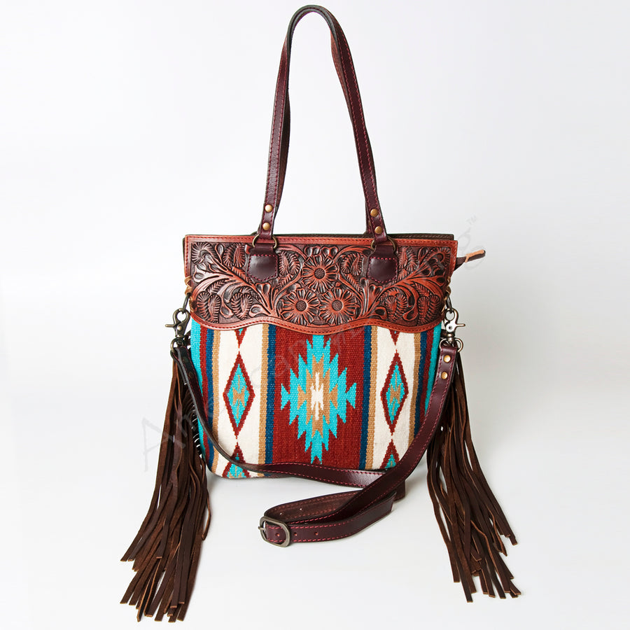 American Darling CrossBody Bag Saddle Blanket Fabric Hand Tooled Genuine Leather Western Women Handbag | for
