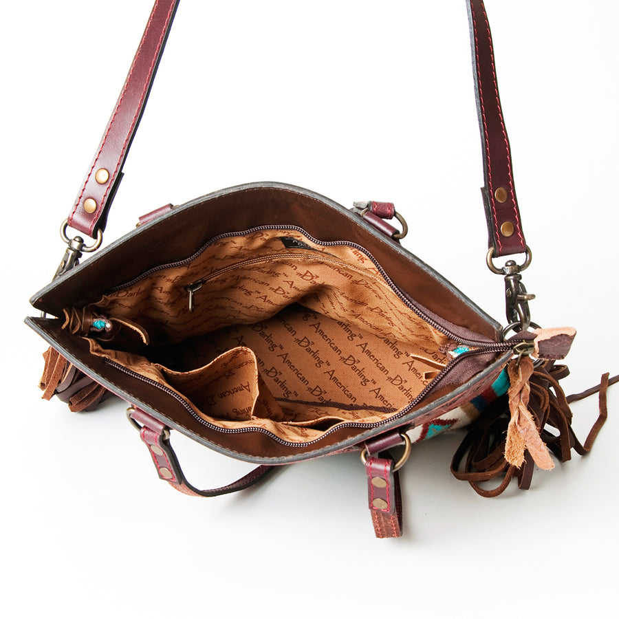 American Darling CrossBody Bag Saddle Blanket Fabric Hand Tooled Genuine Leather Western Women Handbag | for