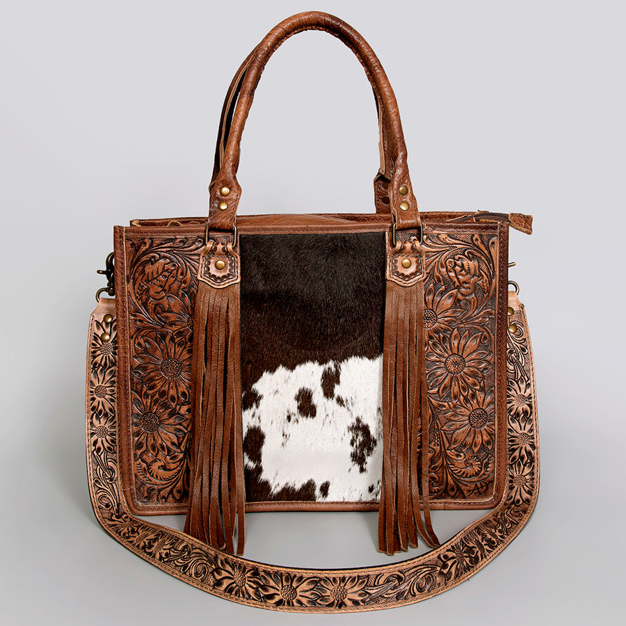 American Darling Briefcase Hand Tooled Hair On Genuine Leather Western Women Bag Handbag | for Cute Laptop