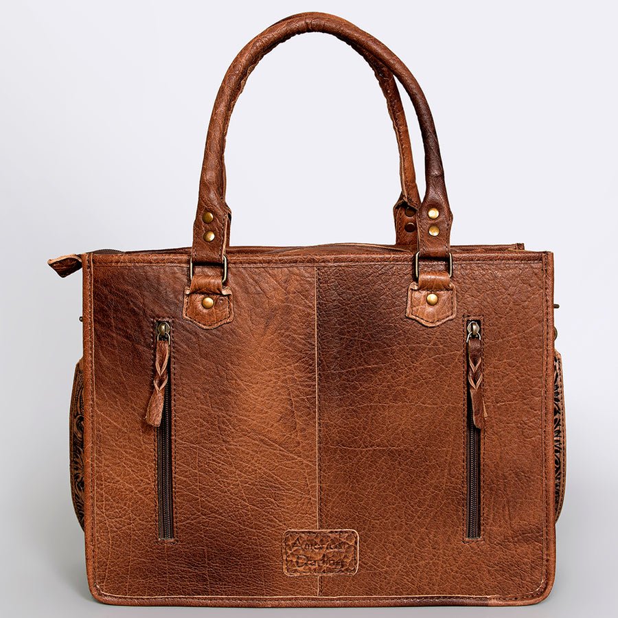 American Darling Briefcase Hand Tooled Hair On Genuine Leather Western Women Bag Handbag | for Cute Laptop