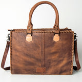 American Darling Tote Bag - Western Leather Hand Tooled Floral Carved Purse with Braided Detailing & Secure YKK Zipper