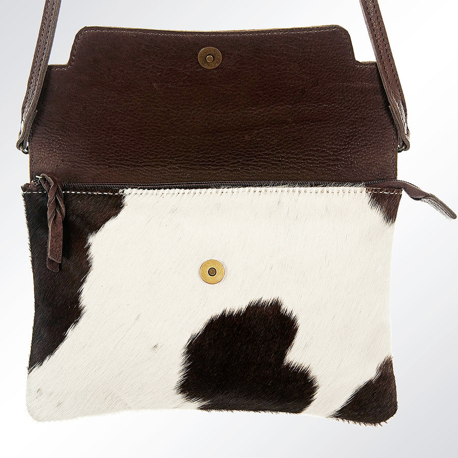 American Darling Envelop Bag Handcrafted from Hand Tooled Genuine Leather and Hair-On Cowhide with Crossbody Strap & YKK Zipper